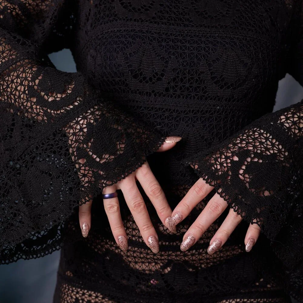 Amazing 70's Vintage Cotton Lace Maxi Dress in Black - Picture 6 of 7